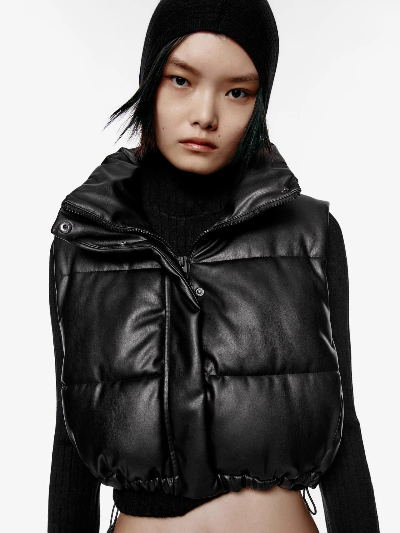 

Bla PU Leather ort Vest Women's Cotton Jaet Outerwear New Autumn Winter Faion Versatile Sle Stand Collar Single Button