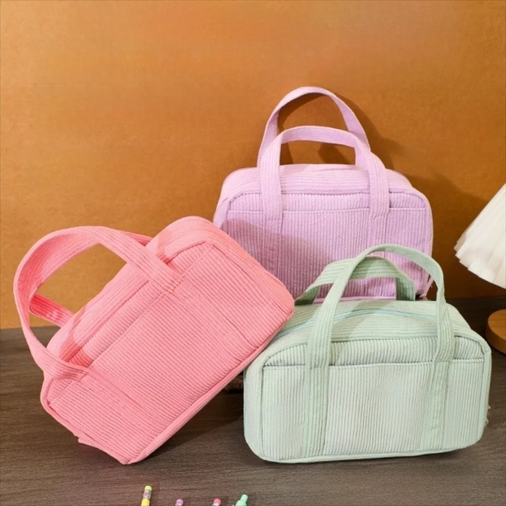 Corduroy Material Pencil Box Large Capacity Minimalist Design Stationery Pouch Portable Multifunctional Stationery Organizer
