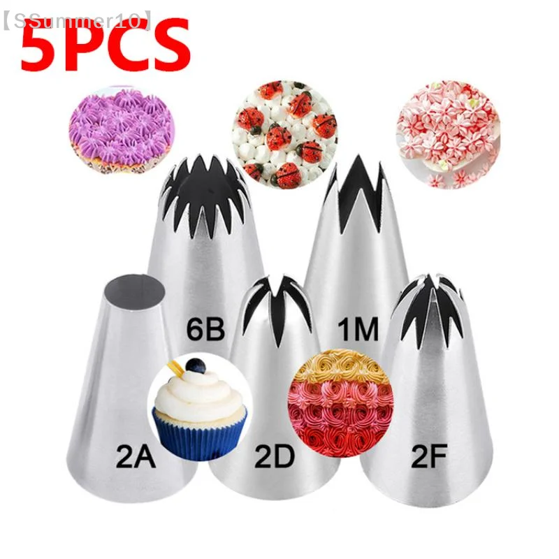【SSummer10】5-Piece Large Size Cake Decorating Piping Tips Set Durable Stainless Steel For Icing Fondant Cupcake Decoration【SS】