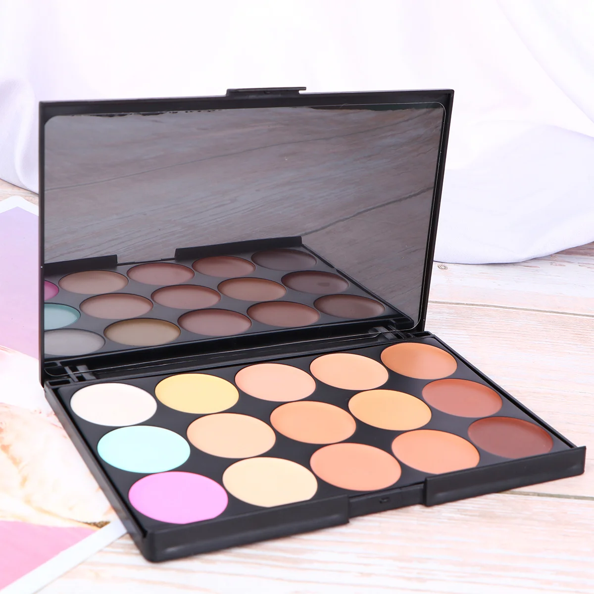 15-Farben-Concealer-Palette, schräger Kopf, Pinsel, Gesichtscreme, Make-up-Set, verbergen Flecken, Augenringe, Pickel, Hautpflege, Reisegebrauch