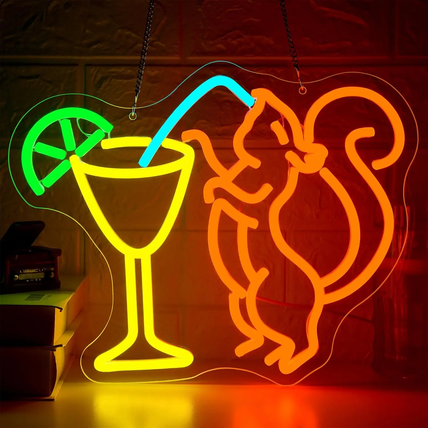 السنجاب كوكتيل النيون تسجيل عكس الضوء شرب ضوء النيون LED للرجل الكهف المنزل بار البيرة متجر ديكور غرفة نوم عيد الميلاد هدية عيد ميلاد #1