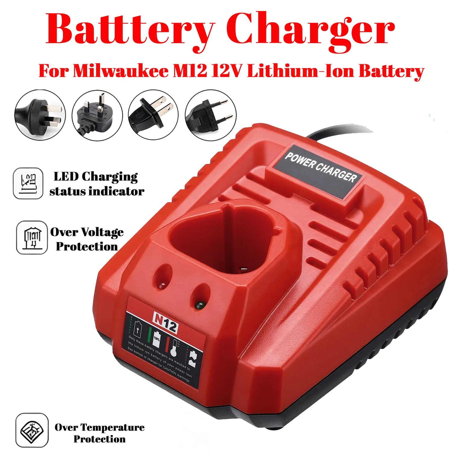 Replacement Battery Charger For Milwaukee M12 N12 10.8 12V Drill Lithium Batteries 3A Quick Charging