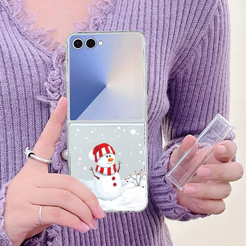 عيد ميلاد سعيد نمط واضح قضية الهاتف لسامسونج غالاكسي Z Flip 7 FE 6 5 4 3 5G للطي الغلاف الصلب لسامسونج Z Flip7 Flip6