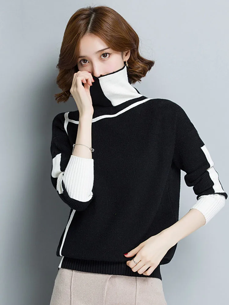 Max LuLu 2022 Fashion Korean Style Jumper Ladies Winter Knitwear Women Striped Turtleneck Pullover Casual Female Knitted Sweater