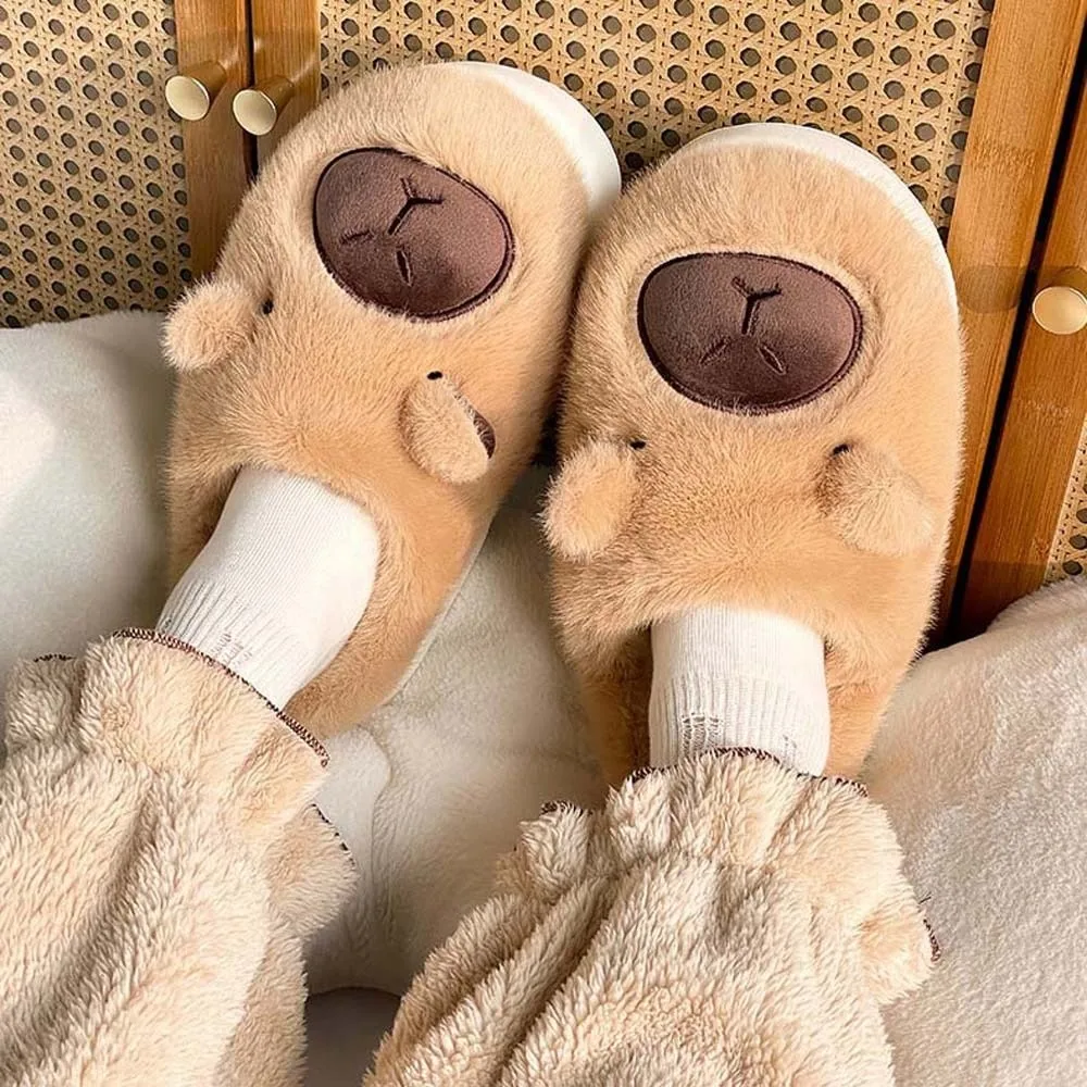 

Comfortable Soft Capybara Furry Slippers Thickened EVA Cartoon Cotton Slippers Thick Soled Cute Warmer Home Cotton Shoes Couple
