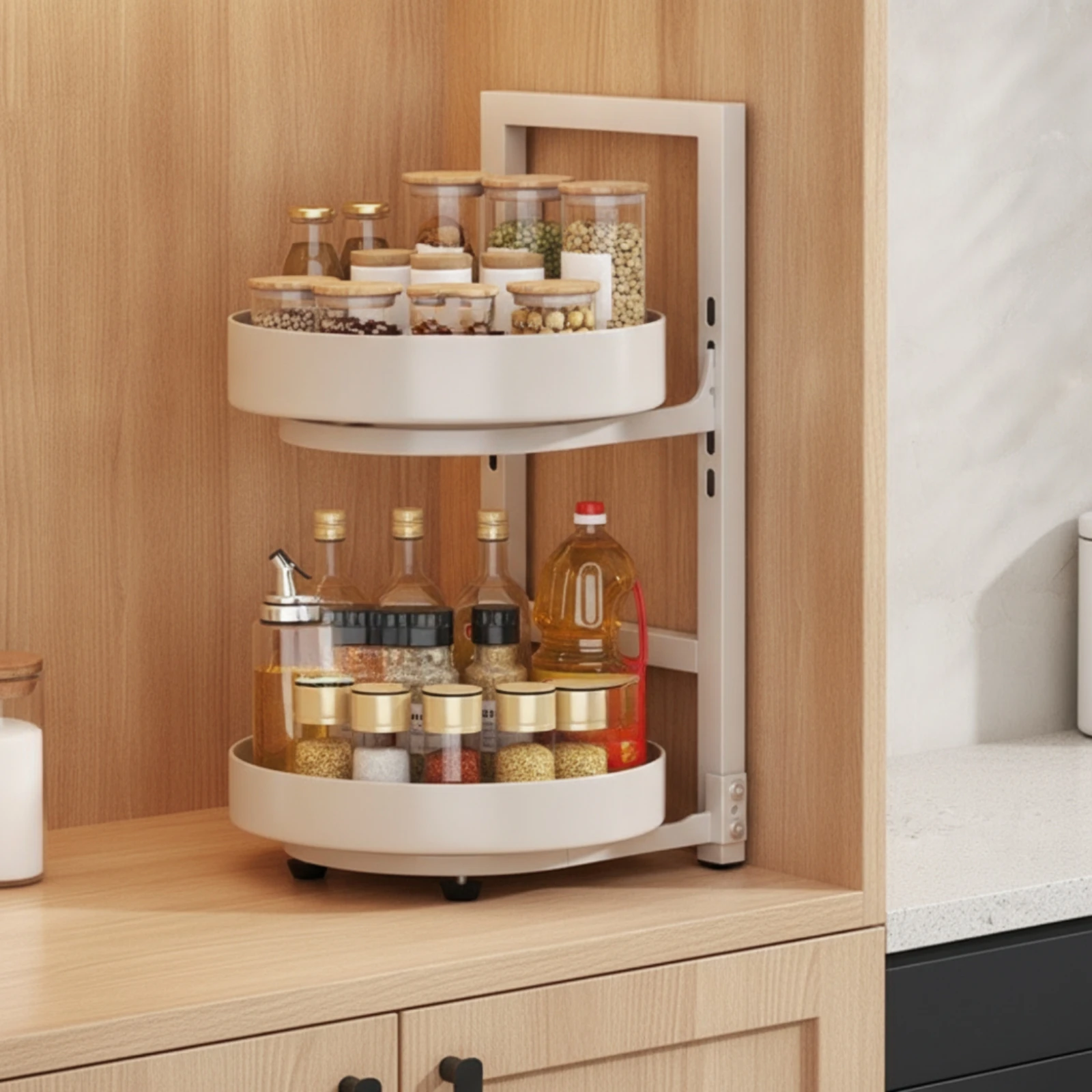 Rotating Seasoning Rack Adjustable Revolving Seasoning Rack Countertop Organizer with Rotating Design Carbon Steel 360-Degree