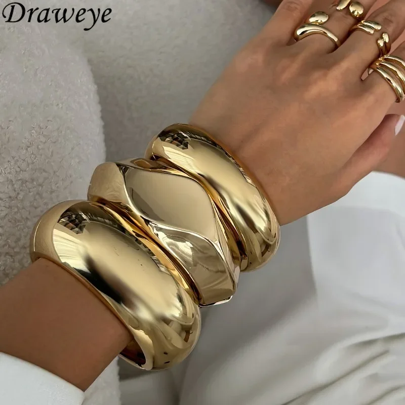 Draweye Bangles Women Vintage Punk Style Geometric Hiphop Hyperbole Bracelets Jewelry Fashion Irregular Pulseras Mujer