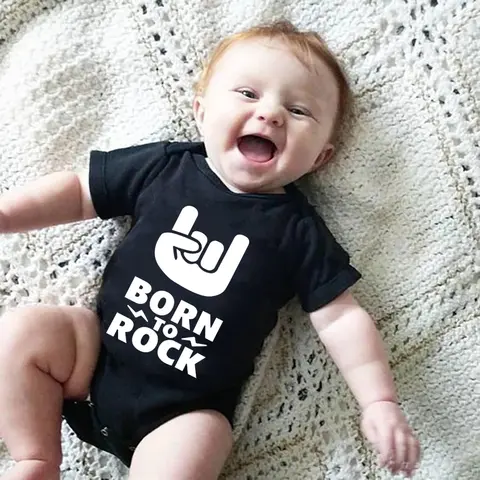 Cool Born To Rock Newborn Baby Rompers Bodysuit Summer Cotton Short Sleeve Boy Girls Jumpsuits Rock Onesies Baby Clothes