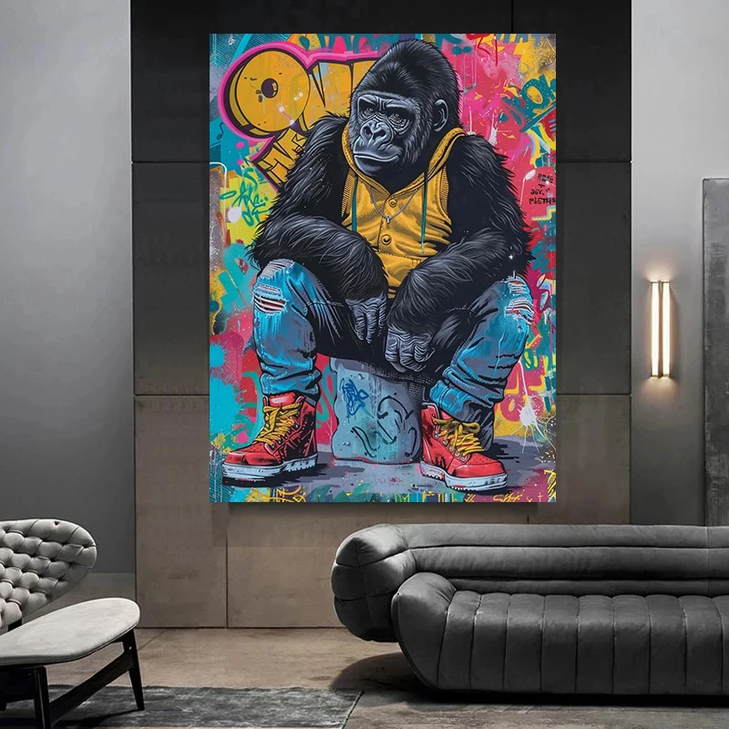 Graffiti Gorilla Canvas Art, Abstract Grafitti Art Canvas Wall Art for Living Room Home Decoration
