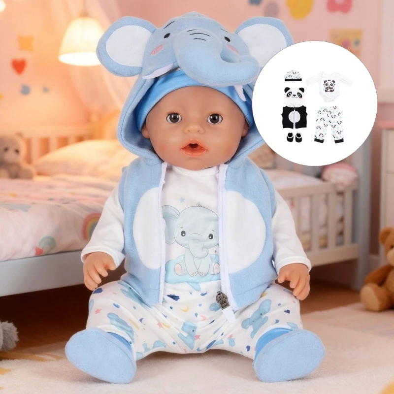 

Winter Plush Cartoon Outfit Set For 18 Inch Girl Dolls Soft Warm Clothes Panda Elephant Kitten Theme A2UB