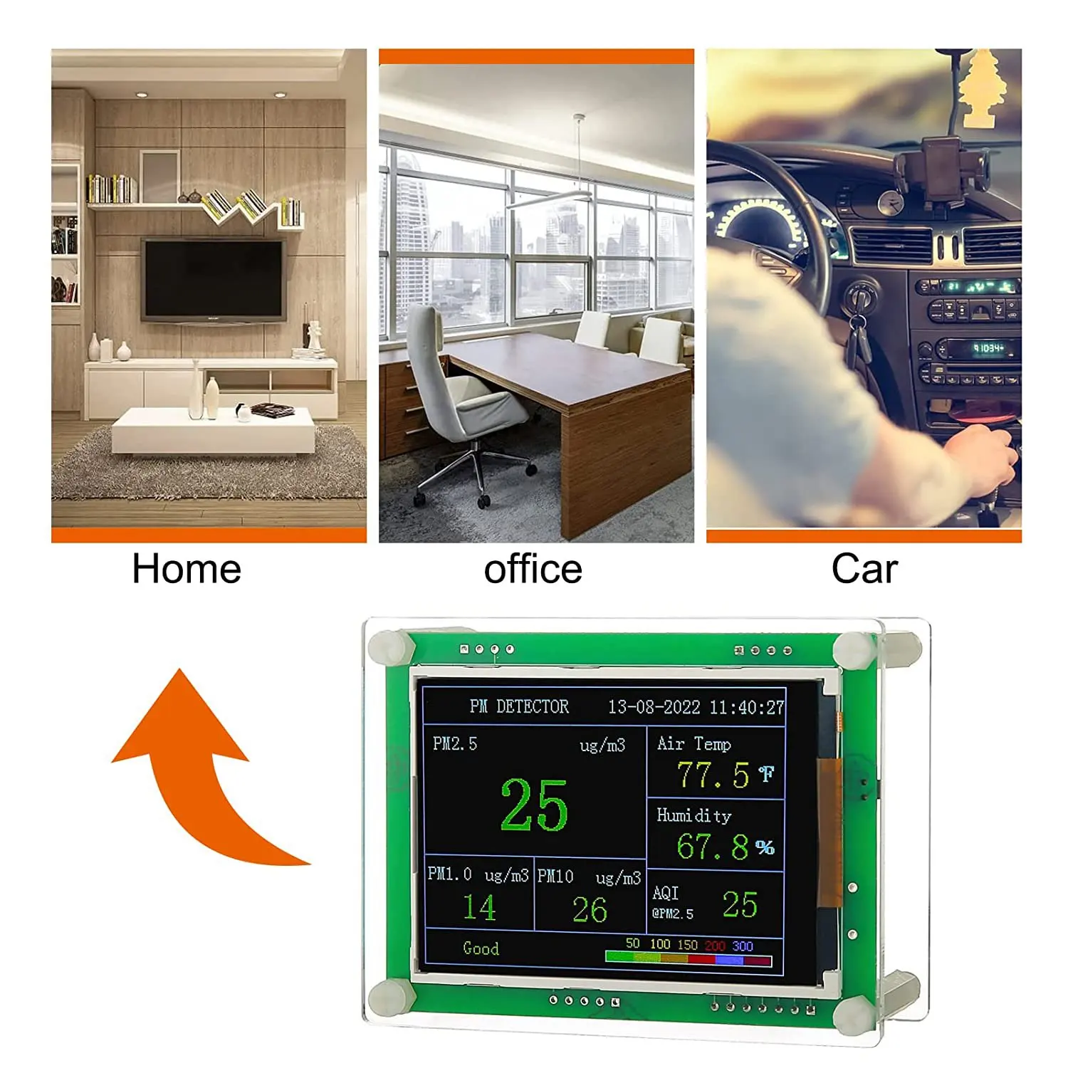 Air-Quality Monitor Pm2.5 Pm10 Pm1.0 Detector Indoor Gas Quality Monitors for Cars, Home, Etc. (Pm1.0, Pm2.5, Pm10)