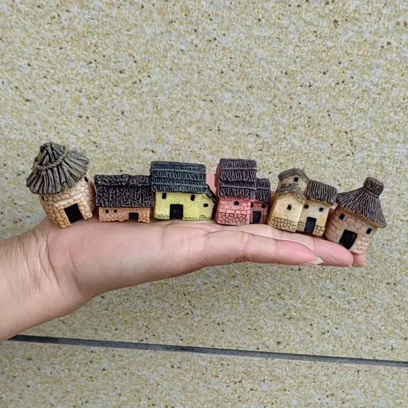 6PCS Fairy Garden Mini House Doll Accessories Miniature Village Hut Figurine Cottage DIY Dollhouse Toy Micro Landscape Decor