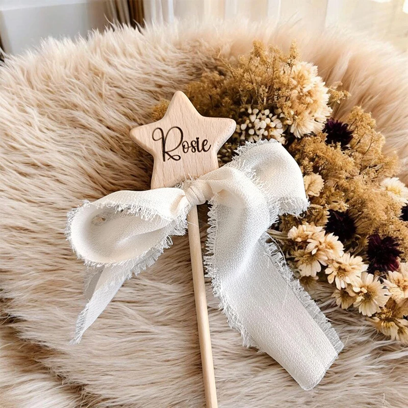 

Personalized Wooden Star Shaped Wand Girls Christening Baby Shower Gift Fairy Godmother Gift Custom Engraved Wand Souvenir