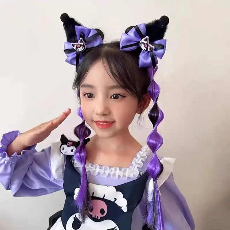 Sanrio Kuromi Mädchen Halloween-Kostümzubehör Cosplay Haarspangen Perücke Zopf Haargummi Bubble-Zopf Pferdeschwanz Haarband Schleifenklammer – Detail 2