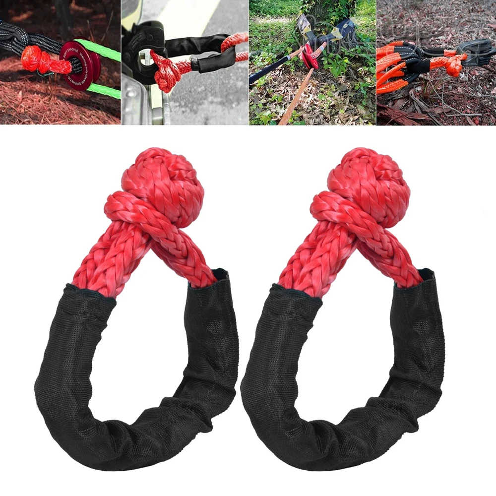 2Pcs Soft Shackle 55cm Recovery Gear Dyneema Winch Rope 17T Heavy Duty Red