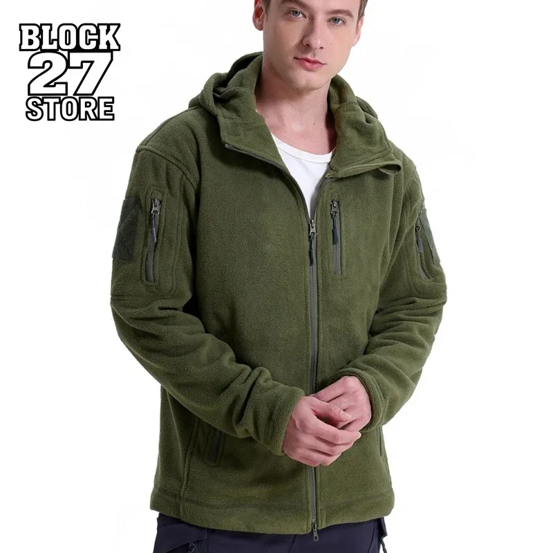 

Harajuku Men's Tactical Fleece Jacket Winter Warm Full Zip Military Hoodie Multi Pockets Hiking Hunting Outdoor Coat Fashion New
