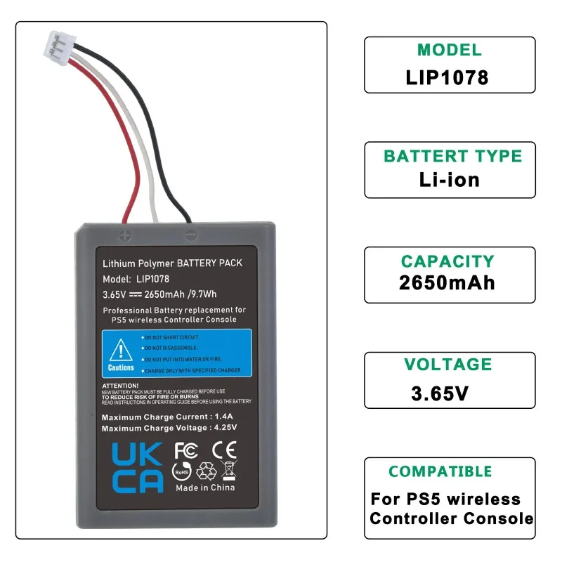 LIP1708 3.65V 2650mAh Li-ion Replacement Battery for Sony for PS5 DualSense CFI-ZCT1W Wireless Game Controller with Free Tools