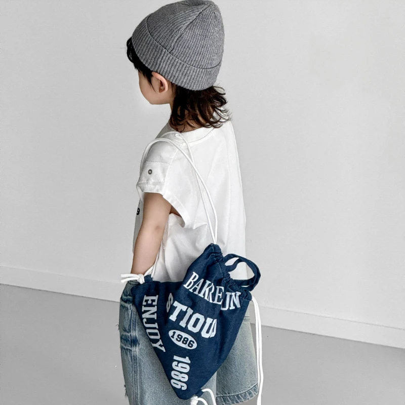 Kids Backpacks for Boy Minimalist Letter Drawstring Children Crossbody Bags Mother Kids Bags for Girl Mochilas Para Niñas Sac