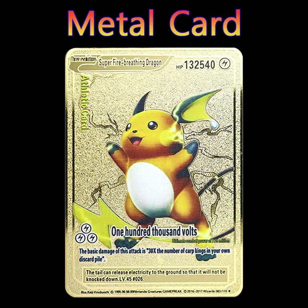 Pokemon 183200 Points High Hp  Gold Black English French Metal Cards Vmax Mega GX Game Collection Cards Charizard Pikachu Mewtwo