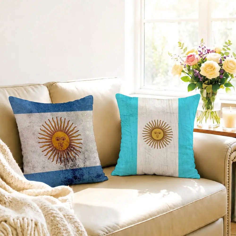 Flag of Argentina Art Pillow Case Square Double-Sided Sofa Cushion Cover Bedroom Bedside Pillow Gift
