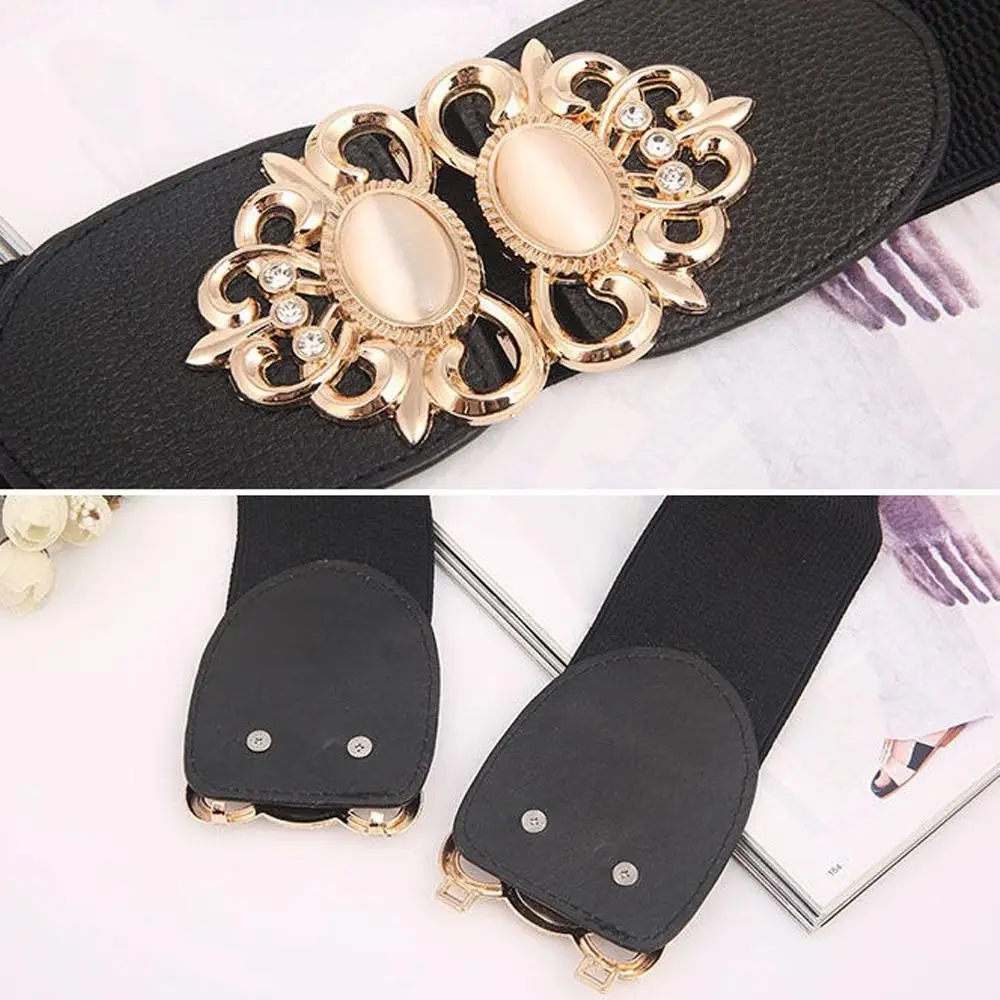 Fashion Casual Elastic Ladies Dress Cummerbund Wide Elastic Waist Belt Wild Skirt Bands Retro Buckle Waistband