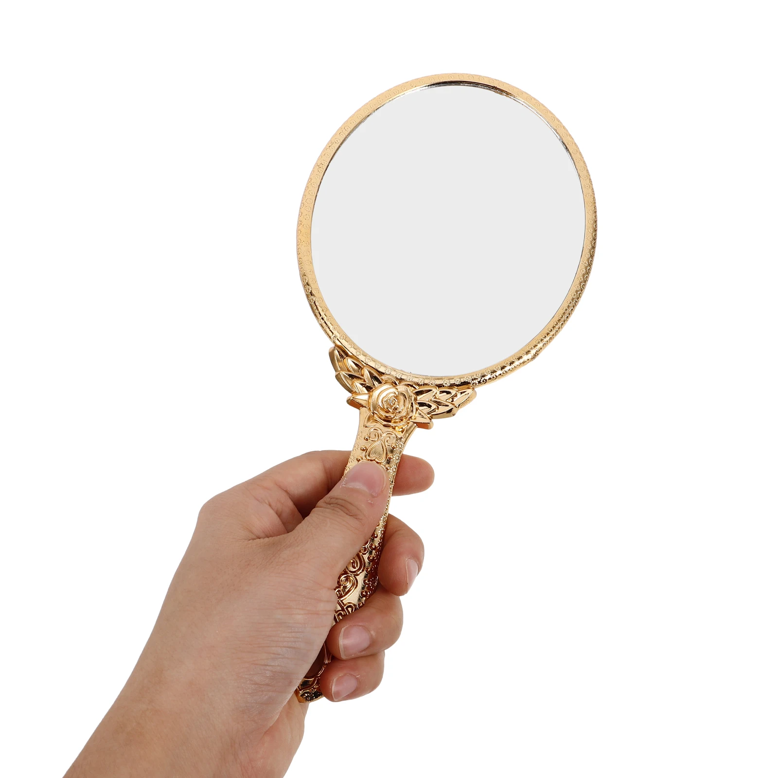Espejo de mano de oro rosa para mujer, espejo portátil reflectante de diseño tallado Vintage para uso diario, 1 Uds.