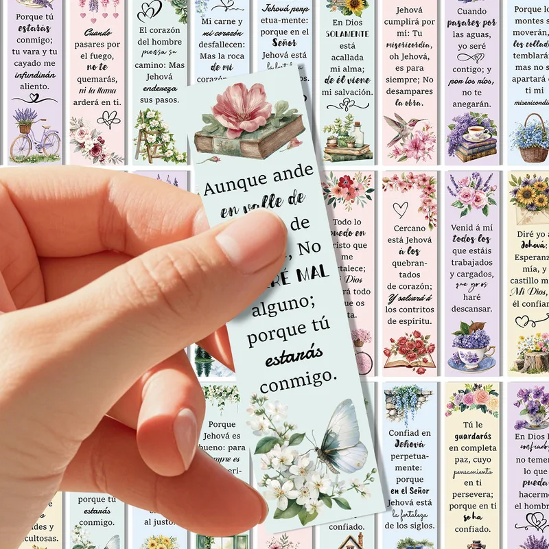 10Pcs Spanish Inspirational Floral Bookmarks Vintage Paper Reading Cards Student Stationery Random Pattern Gift for Readers