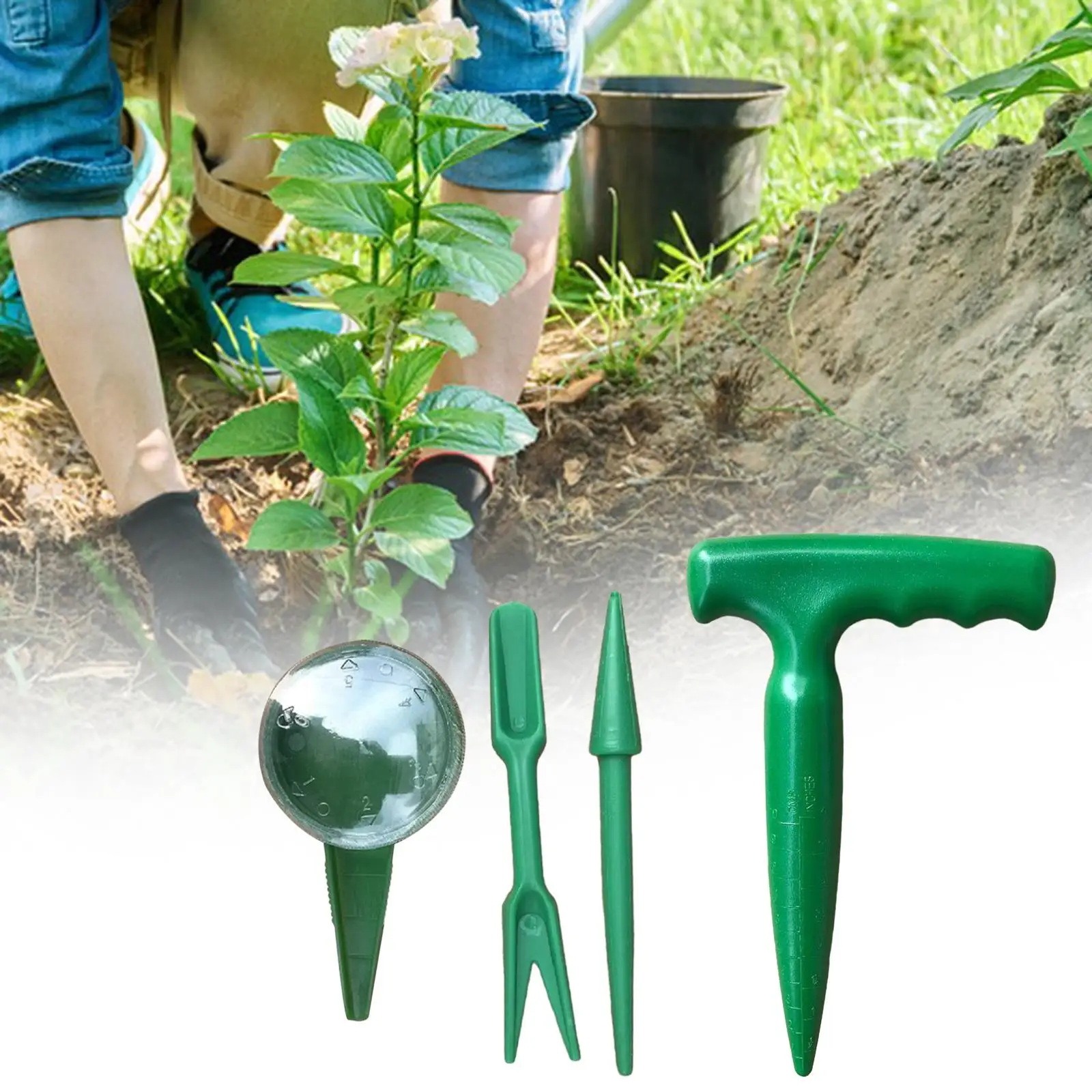 4 Pieces Sowing Seed Dispenser Set, Manual Seedling Dibber and Widger, Small, Garden Flower Plant Grass Seeder Tool