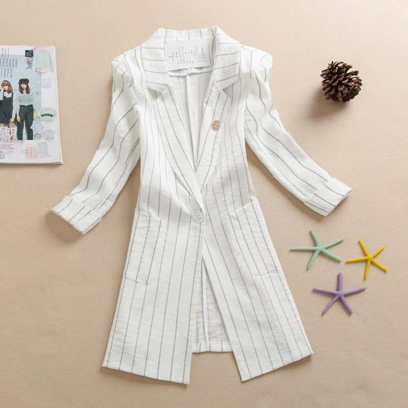 

Slim Fit Striped Women's Jaet mid Length Svel Thin Versatile Commute Sle One Button Polyester Outerwear