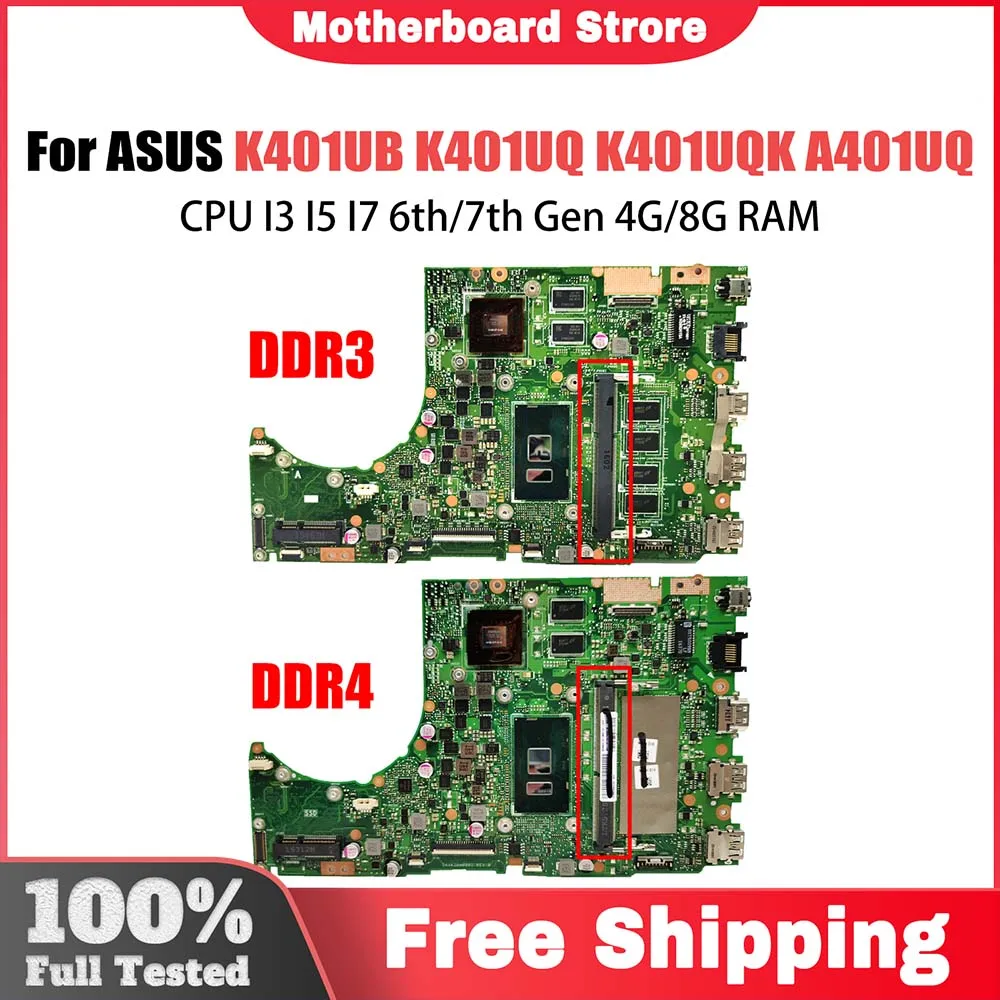 K401UB Laptop Motherboard For ASUS K401UQ A401U K401UQK A401UQ V401UQ V400U Mainboard 4G/8G RAM I3 I5 I7 6th/7th Gen V2G DDR4