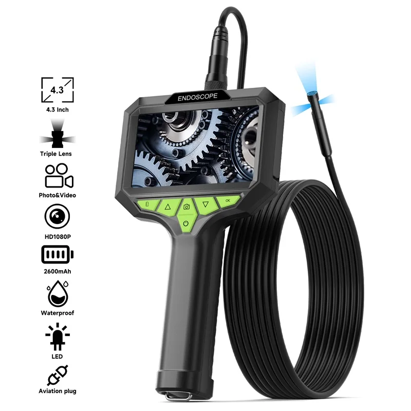 

Эндоскоп с экраном IPS 4,3 дюйма, автомобильный инспекционный бороскоп, водонепроницаемая видеокамера, одинарный двойной тройной объектив с автофокусом и светодиодами