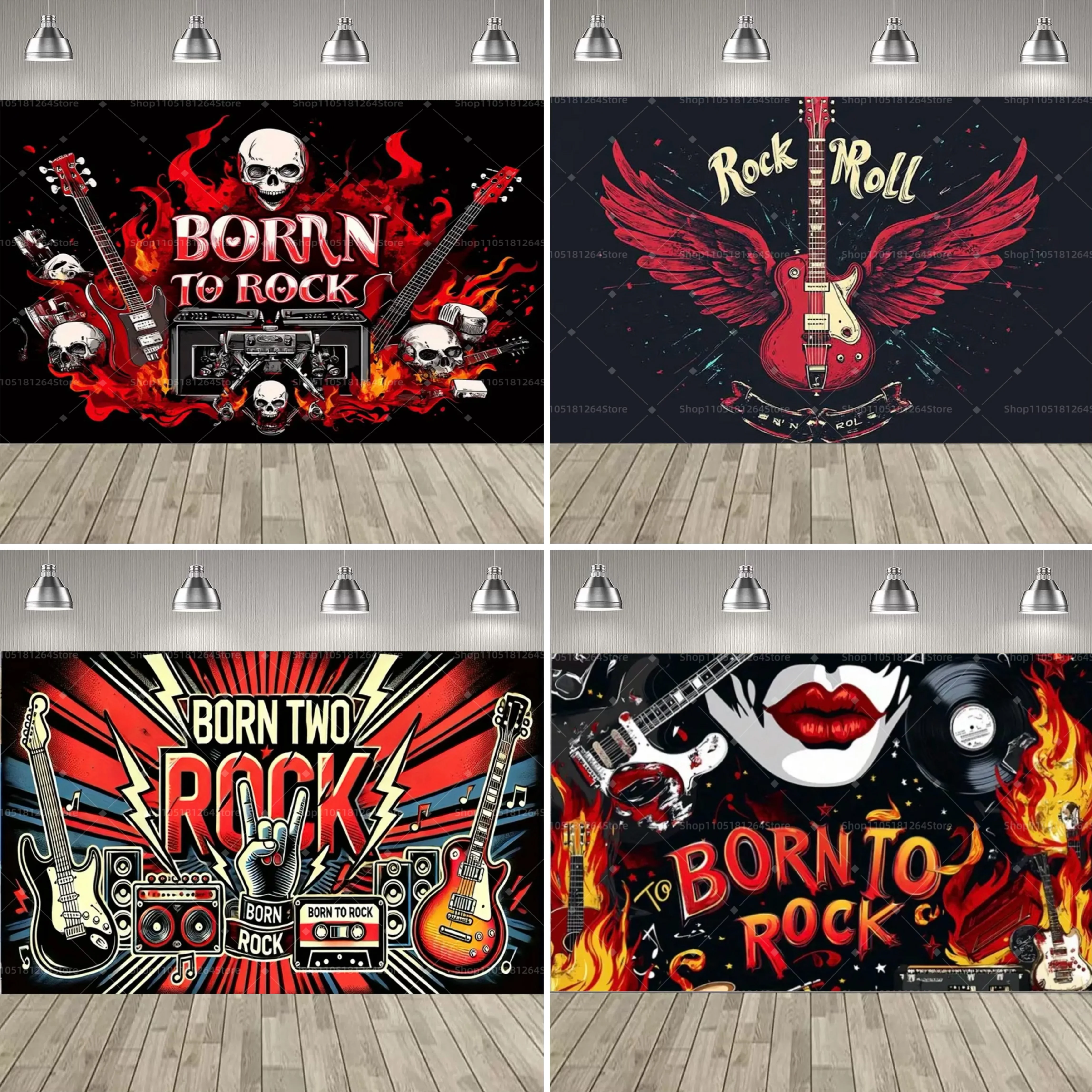 Rock Roll Music Theme Party Decoration Backdrop  Music Event Guitar Microphone Drum Party Decoration Banner Party Supplies