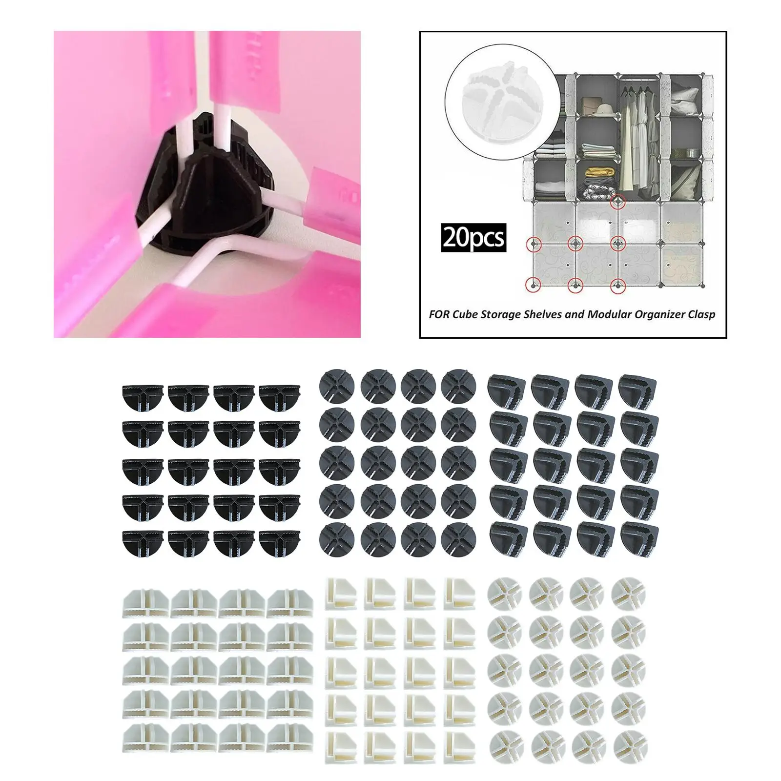 Organizer Drawer Clasp Buckles PP Grid Connectors for Wardrobe Storage Closet Wire Shelving Modular System