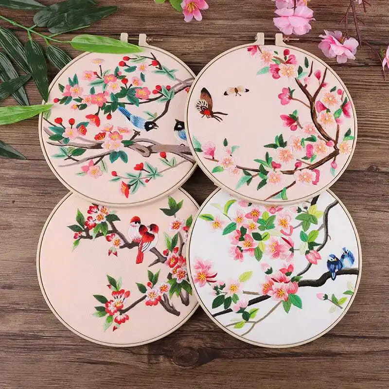 DIY Flower Chinese Embroidery Kit Cross Stitch Bamboo Hoop Needlework Handmade Sewing Art Craft Painting Home Decor Dropshipping