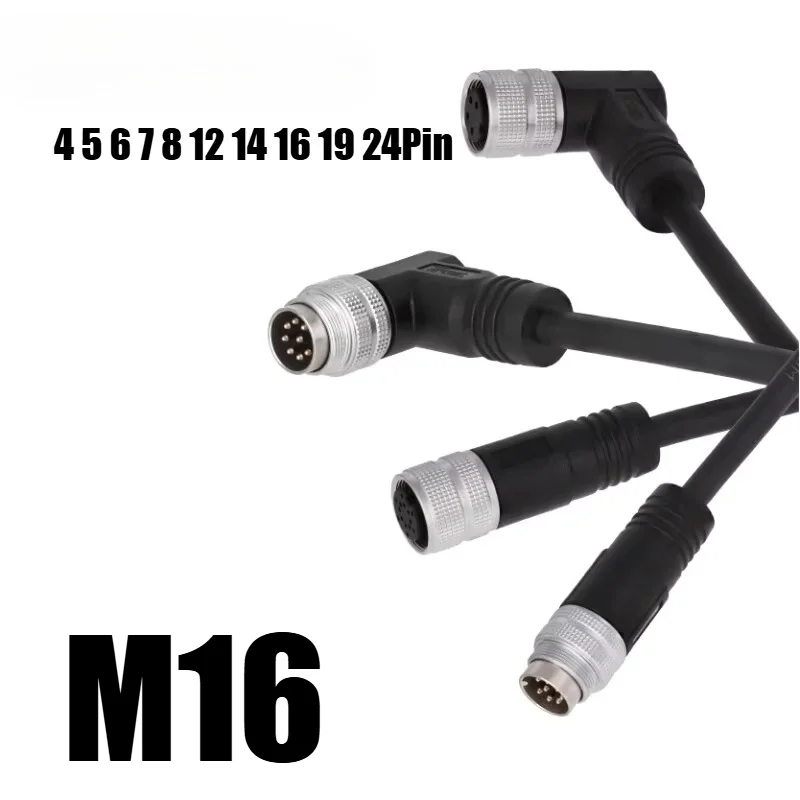 IP67 M16 Circular Connector 8 12Pin Male Female Straight Bent Cable  4 5 6 7 14 16 19 24 Core Waterproof Industrial Sensor Wire