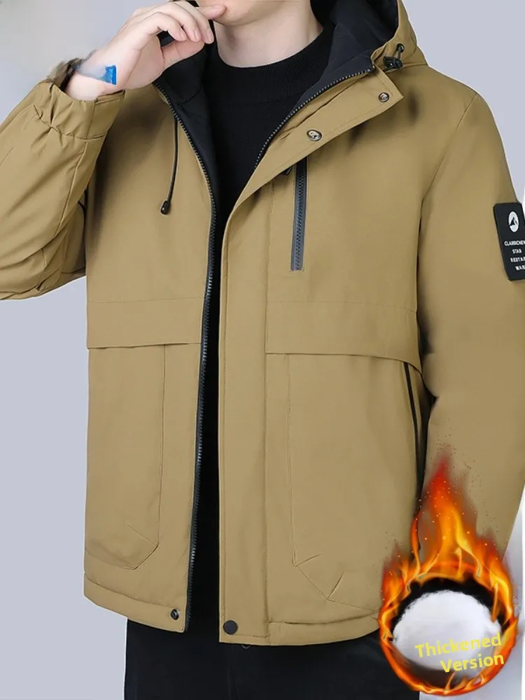 

Paul Men's Winter Cotton Jaet Hooded down Cotton Workwear Outdoor Sports Windproof Warm Coat Loose Fit Casual Sle