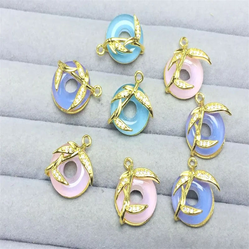 20pcs/ Bag Copper gold-plated zircon inlaid glass bamboo knot safety buckle pendant DIY retro necklace earring making