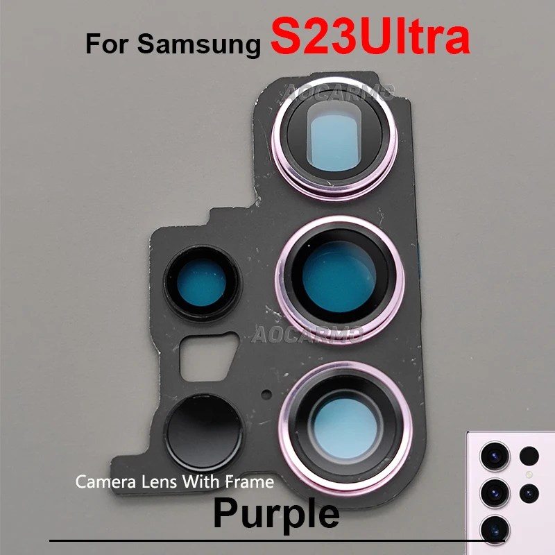 Para Samsung Galaxy S23 Plus S23 + S23U Ultra Lente de câmera traseira traseira com moldura e peças de reposição de adesivo