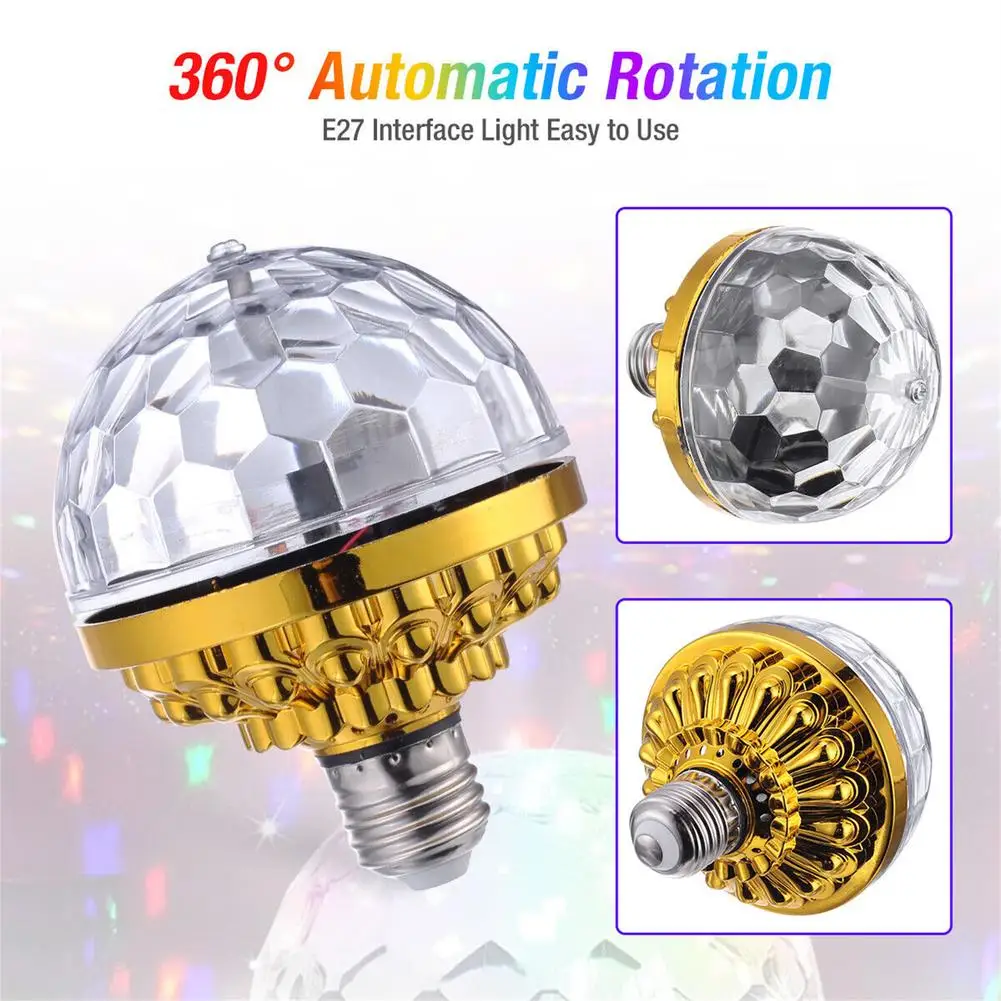 Colorful Magic Ball Lamps With Holder 360 Degrees Automatic Rotating Light Bulb For House Disco Party