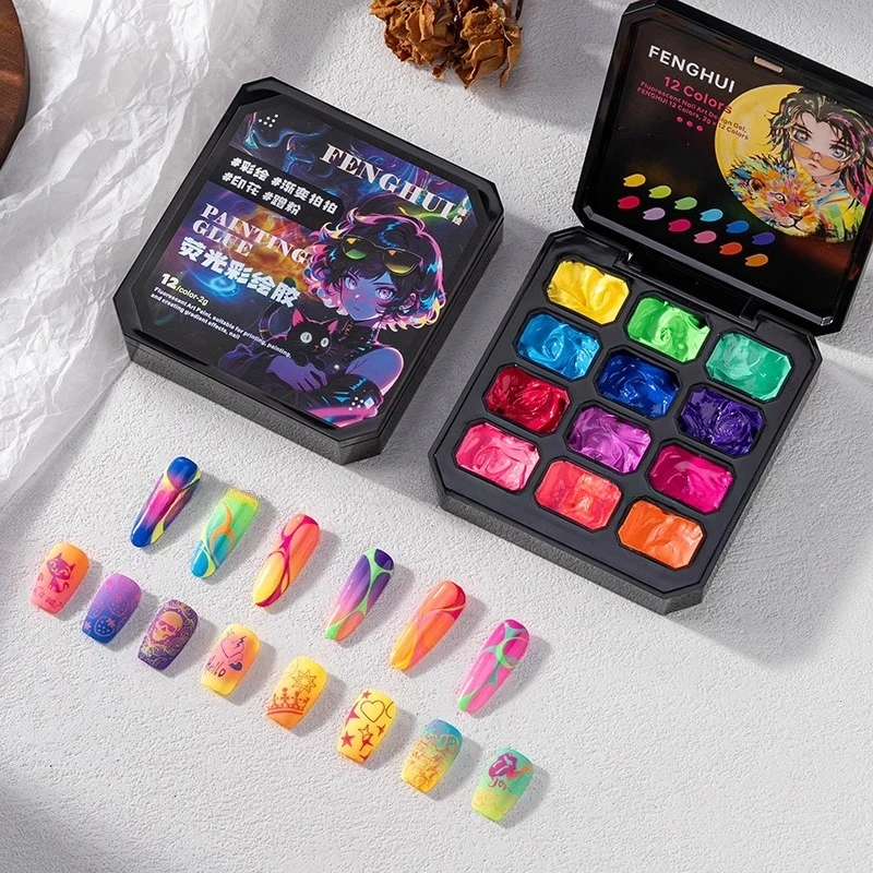 12Colors Fluorescent Pat Patting Gel Nail Polish Transfer French Design Soak Off UV LED Gel Varnish Gradient Patting Gel Palette