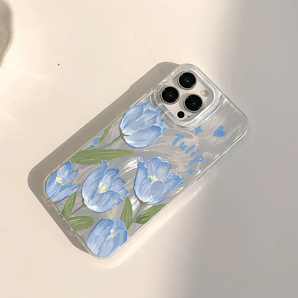 Für Samsung Galaxy S21 S26 S25 S24 S23 S22 Ultra Plus FE Hülle Frisches Blaues Tulpenmuster Cover Für A16 A15 A36 A54 A55 A56 Fundas – Detail 4