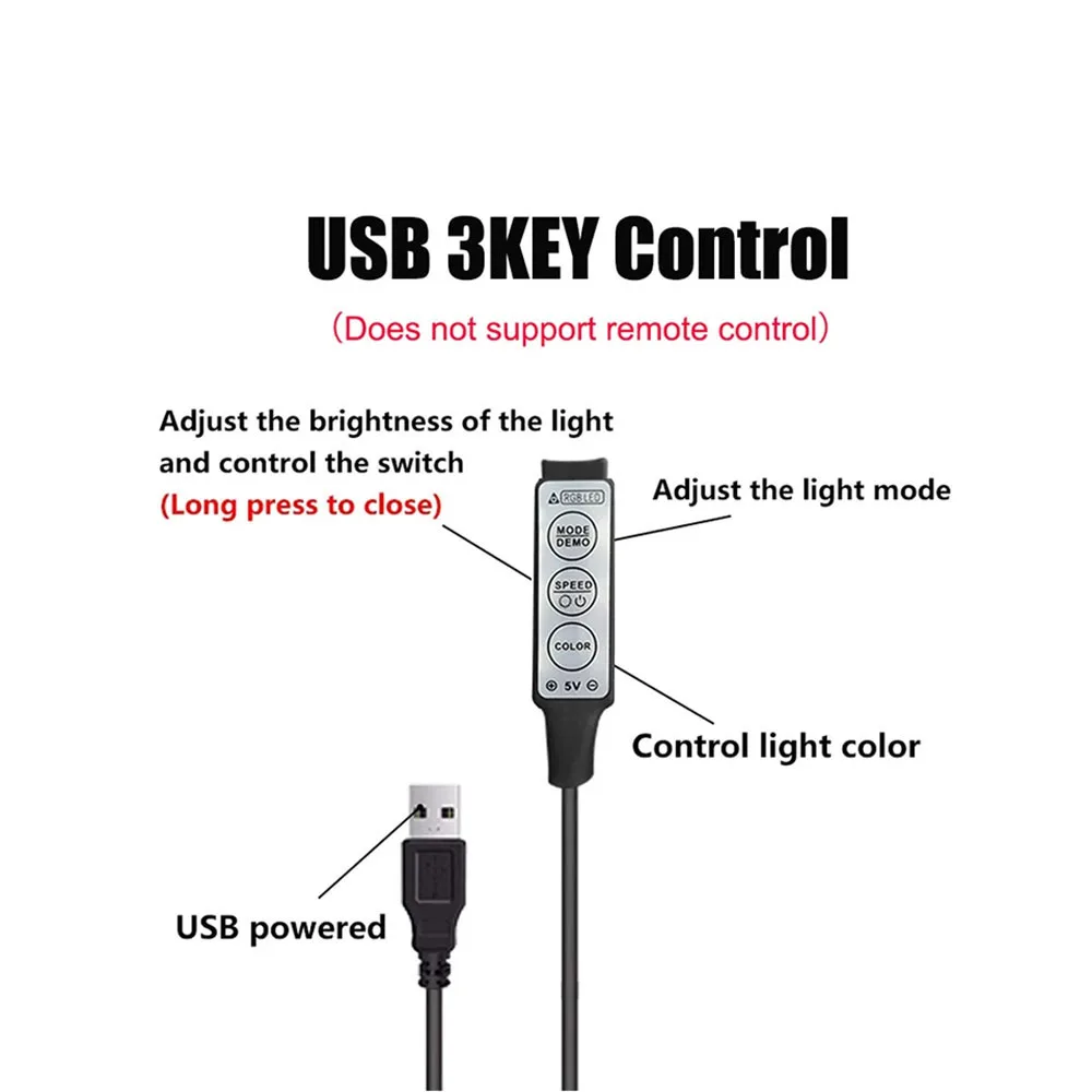 LED Strip Light With RGB SMD5050 3-Key 1M/30LED IP20 Suitable For TV Background Decoration And Ambient Lighting