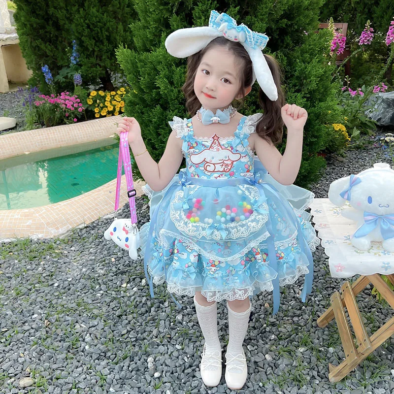 Cute Anime Cinnamoroll Girls Lolita Summer Dress Sanrios Kawaii Blue Role Playing Princess Dress Sweet Tutu Vestidos Dress Gift