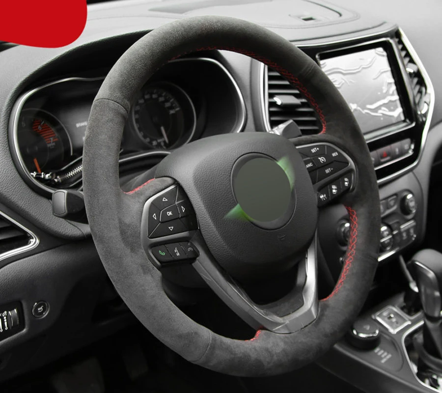 Genuine Leather Red Thread Steering Wheel Cover for Alcantera Car Accessories Specifically for Jeep Grand Cherokee 2014-2016