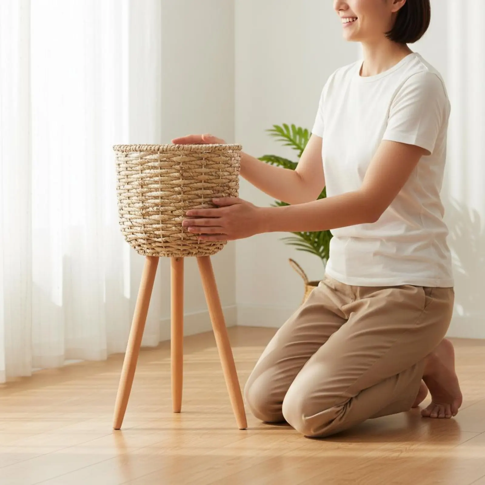 Woven Basket Plant Pot Rustic Design Wicker Planter Stand Central-Vintage Plant Stand Nordic Design House Decoration for Office