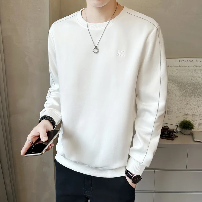 

Белый круглый свитшот мужской, весенне-осенний, модный, свободного кроя, с длинным рукавом, базовый слой, повседневный стиль