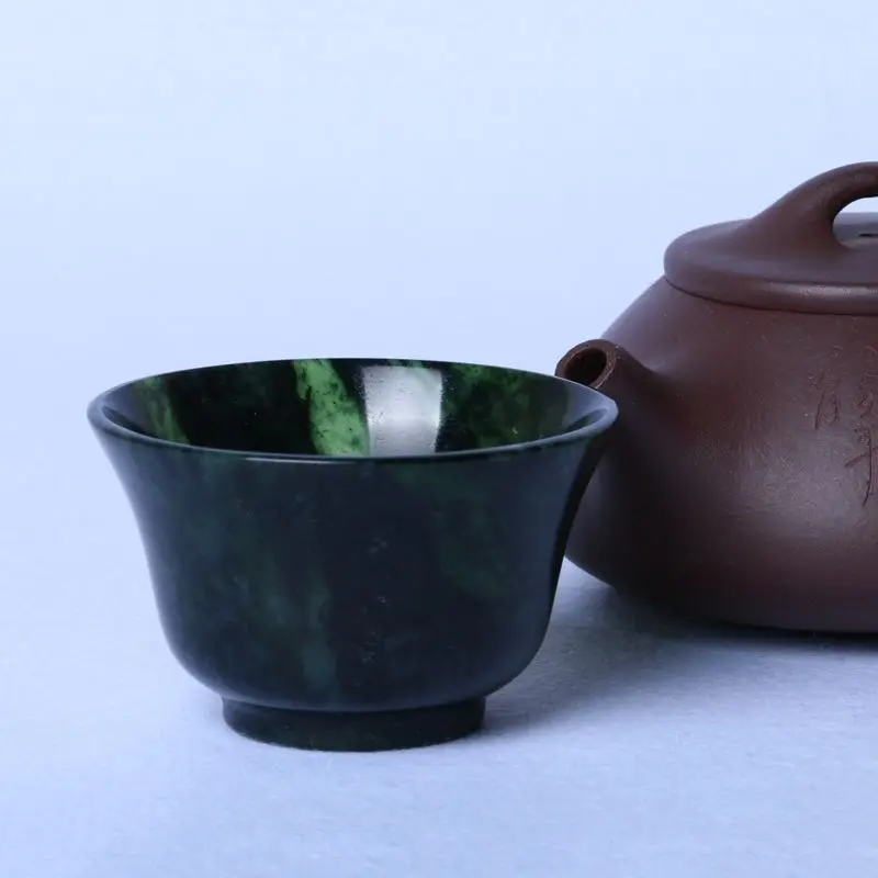 Natural Jade Tea Bowl Magnetic Stone Health Gongfu Teaware Real Chinese Tea Ceremony Jades Cups Kung Fu Teaset