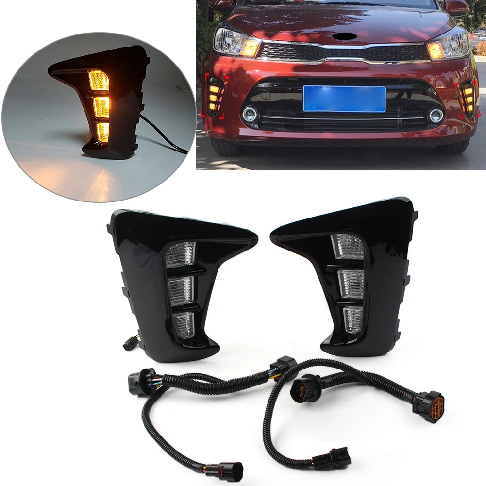 For KIA PEGAS 2018-2023 Car Daytime Running Light DRL Daylight Fog Lamp Turn Signals Indicator 2018 2019 2020 2021 2022 2023