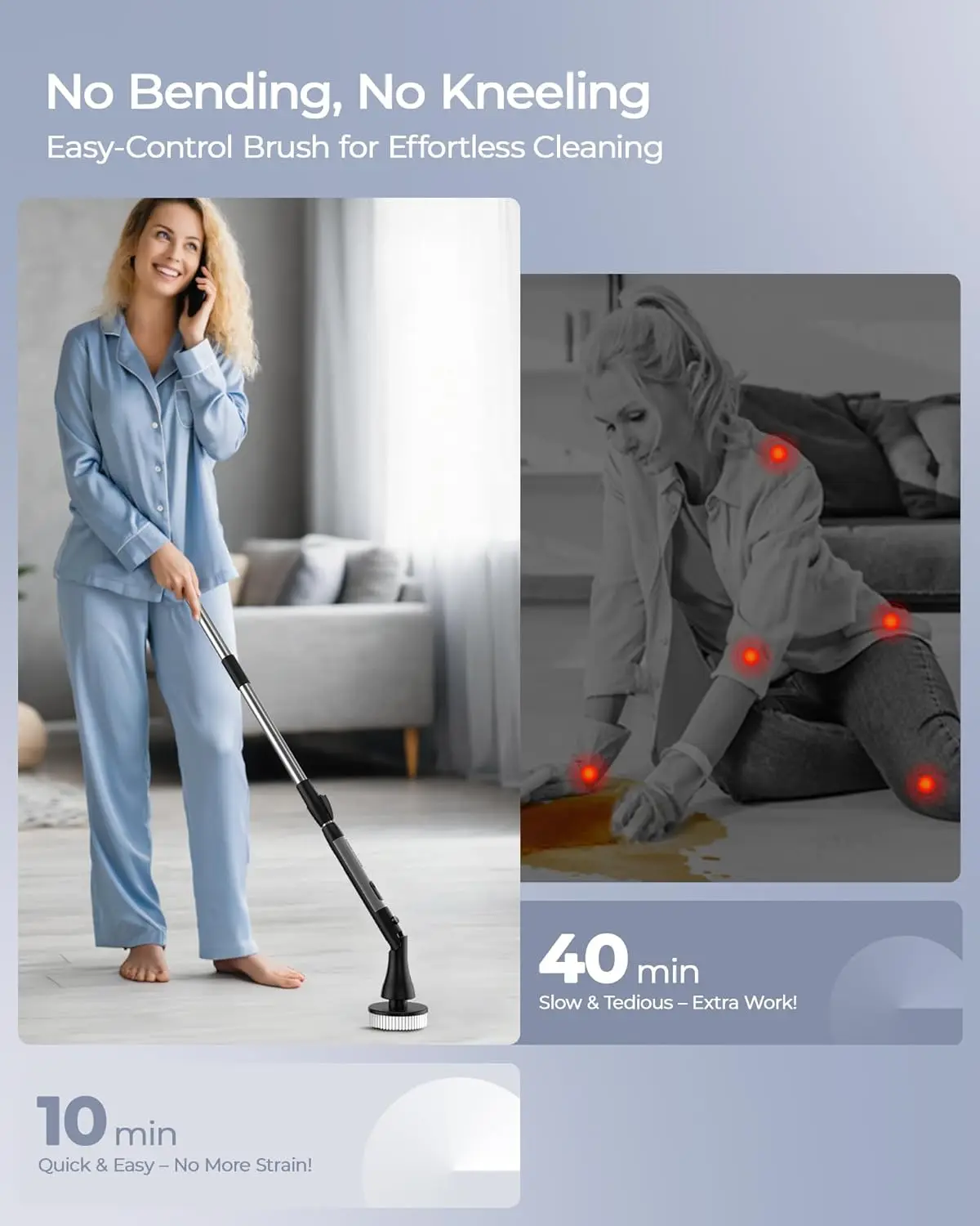 Electric Spin Scrubber with 9 Brush Heads, 3-Angle Adjustable, 3-Speed, LED Battery Display – Cordless Bathroom & Tile Cleaner