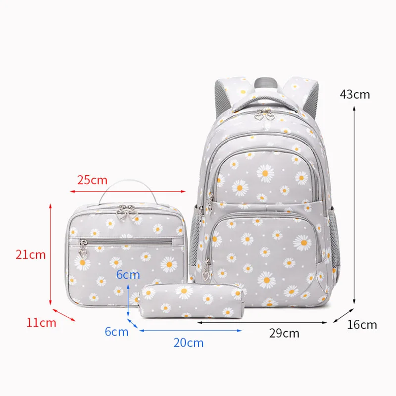 Sac à dos d'école pour adolescentes, ensemble de cartables pour enfants avec boîte à lunch, étui à crayons, sac à dos de voyage pour ordinateur portable, sacs de jour décontractés